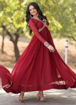 Faux Blooming Maroon Party Wear Zari Work Readymade Gown With Dupatta